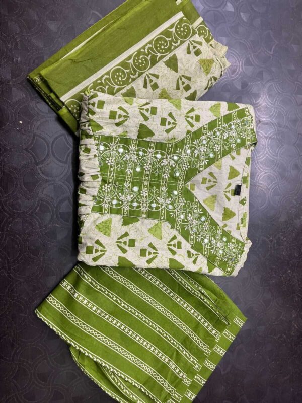 Green Cotton Alia Cut Suit Set