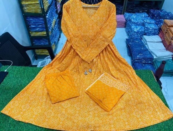 Yellow Flared Anarkali Kurti Set