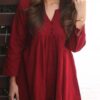 Office Wear Cotton Red Kurti With Pant