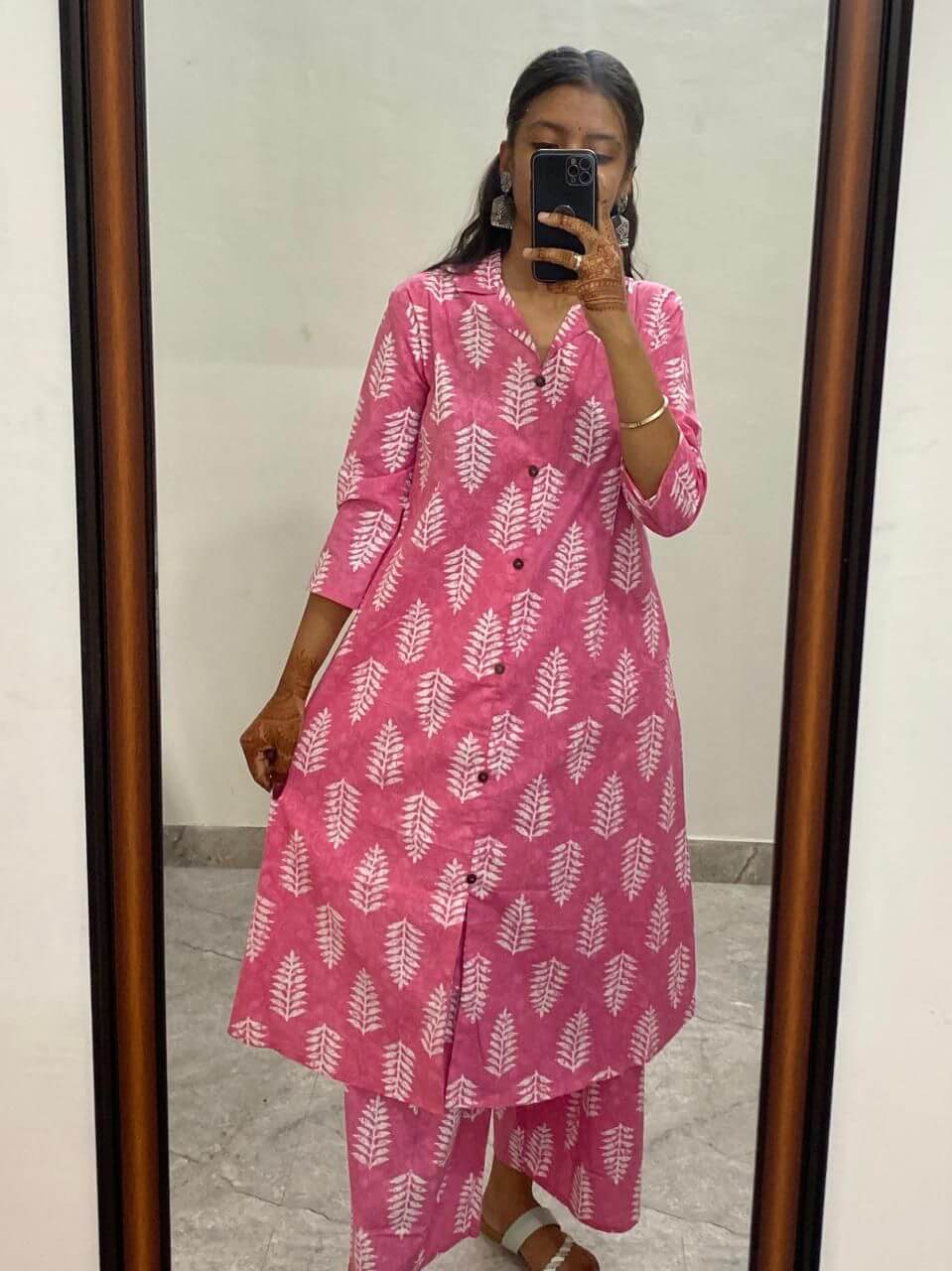 Pink Procin Printed Kurti With Pant