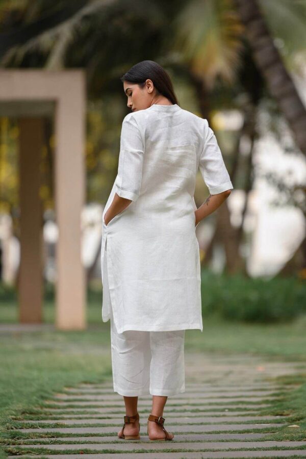 Plain White Cotton Slub Kurti​ Palazzo Set