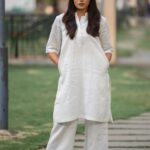 Plain White Cotton Slub Kurti​ Palazzo Set