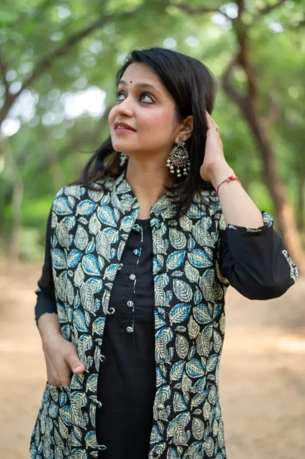 Cotton Black Kurti With Jacket Pant Set