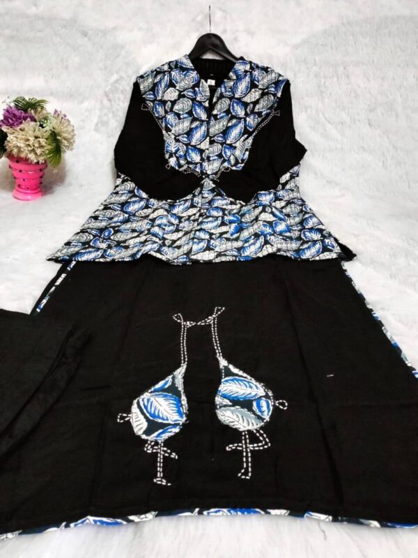 Cotton Black Kurti With Jacket Pant Set