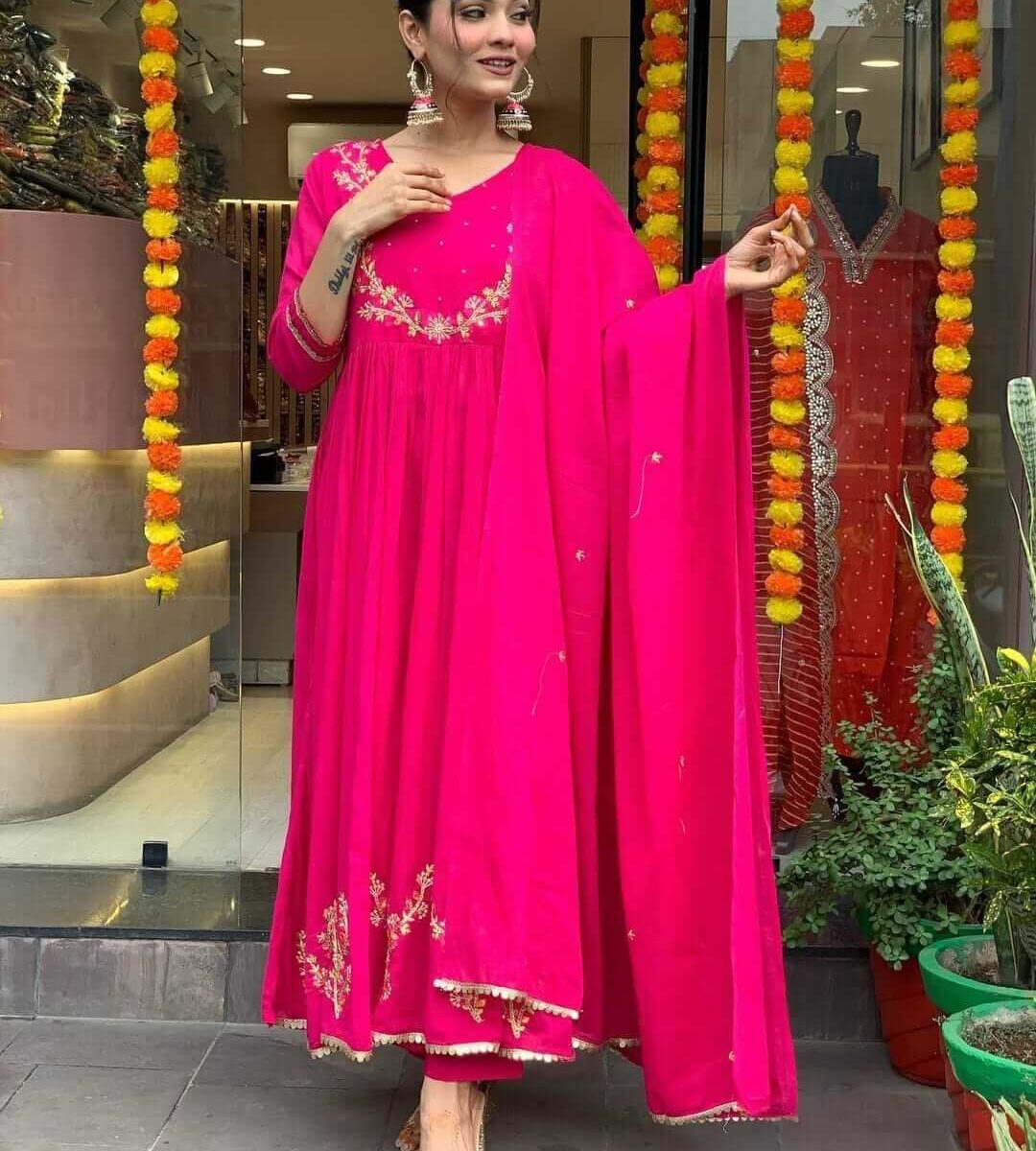 Rani Pink Rayon Party Wear Suit Set