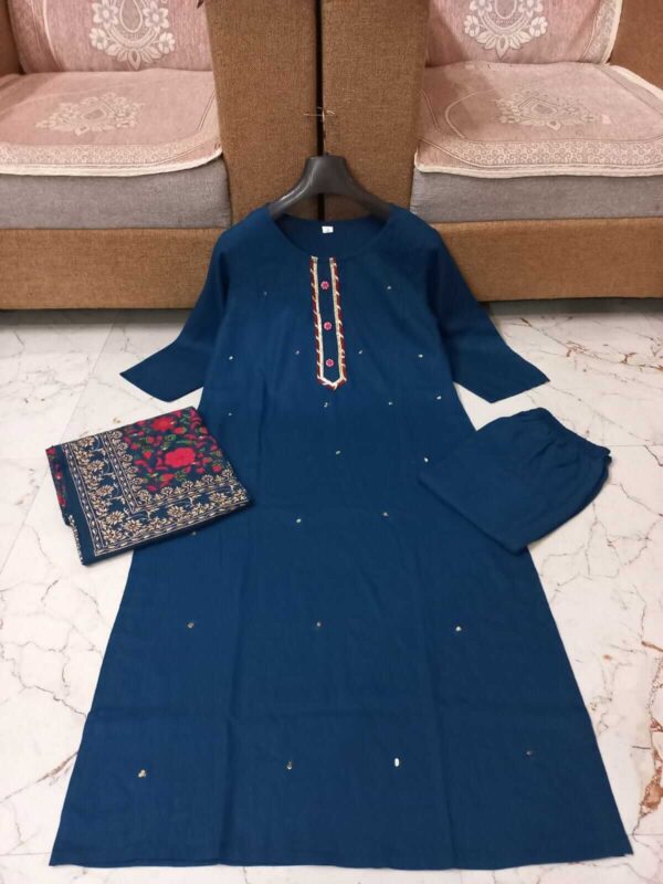 Dark Teal Blue Kurti Pant With Dupatta