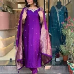 Purple Rayon Party Wear Suit Set