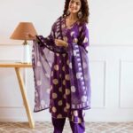 Lavender Cotton Kurti Pant With Dupatta