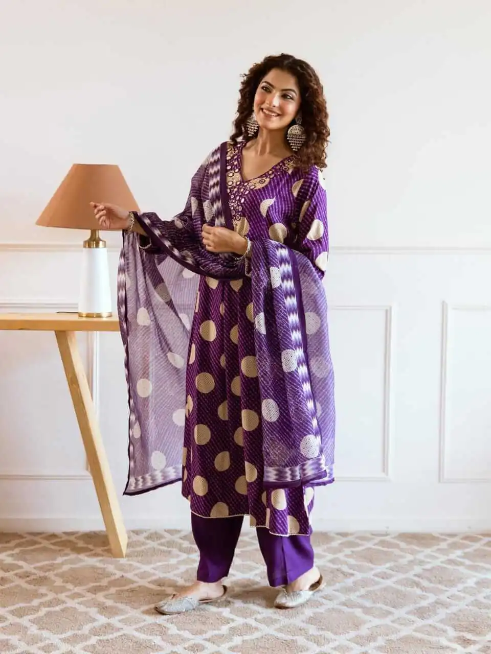 Lavender Cotton Kurti Pant With Dupatta