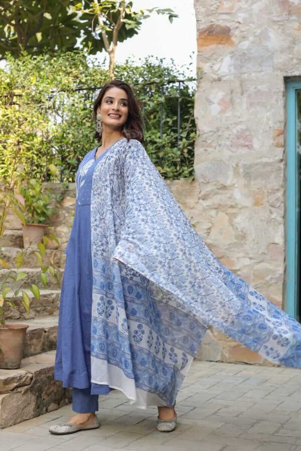 Sky Blue Kurti Combination Pant Dupatta Set​