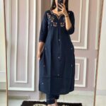 Cotton Dark Blue Kurti Pant Set