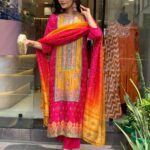 Multicolored Muslin Kurti Pant Dupatta Set