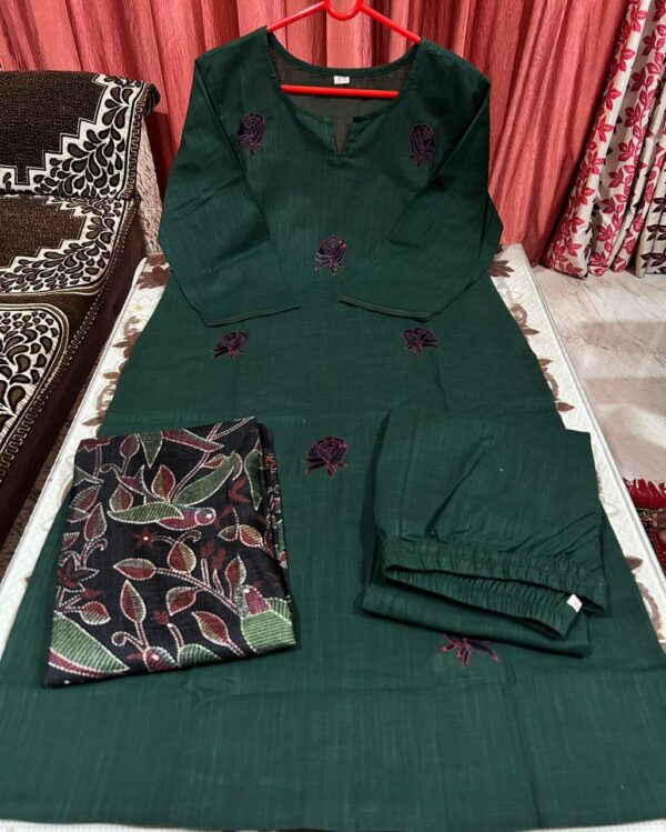 Khadi Cotton Bottle Green Suit Set