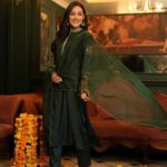 Dark Green Muslin Kurti Pant Dupatta Set