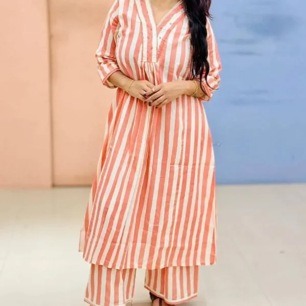 Cotton Orange Kurti With Pant Set