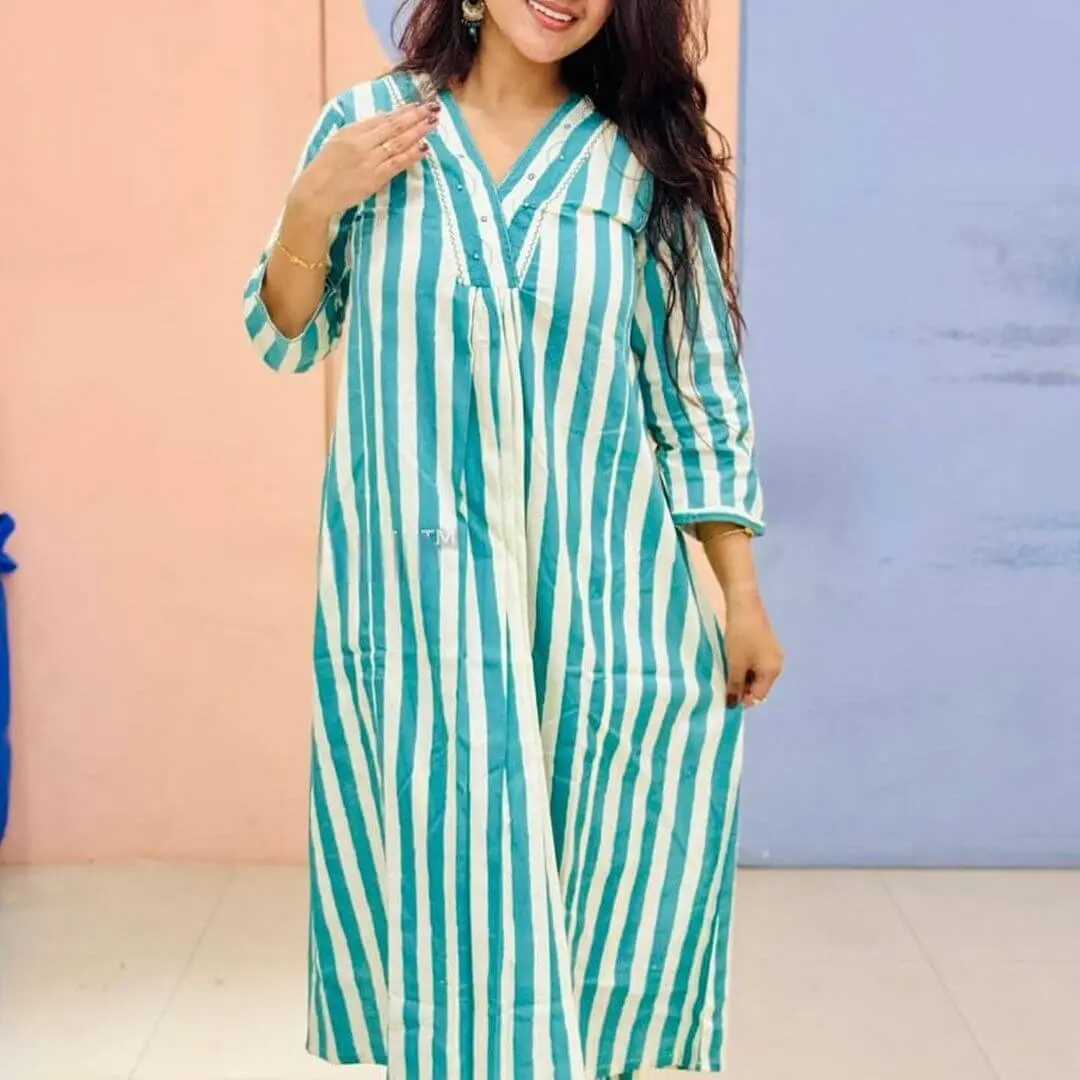 Cotton Teal Blue Kurti With Pant Set