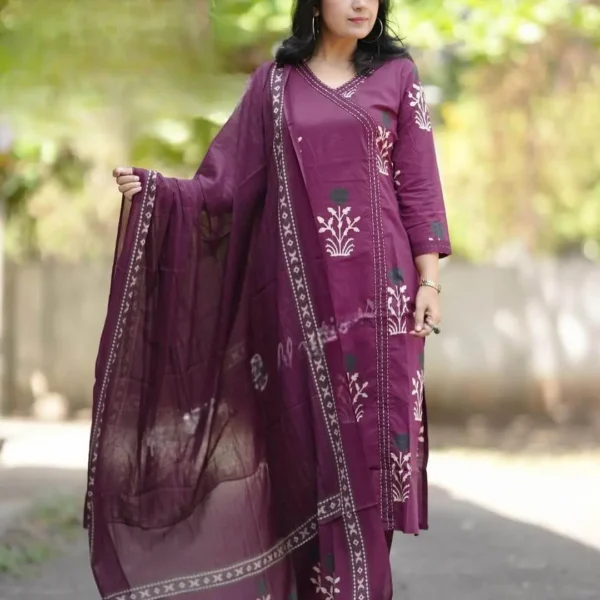 Cotton Sanganeri Print Kurti Pant Dupatta Set