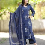 Blue Sanganeri Print Kurti Pant Dupatta Set​