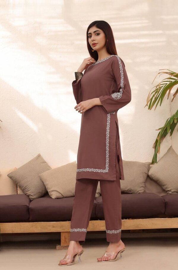 Brown Rayon Printed Kurti Pant Set