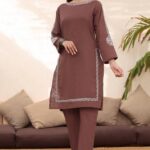 Brown Rayon Printed Kurti Pant Set