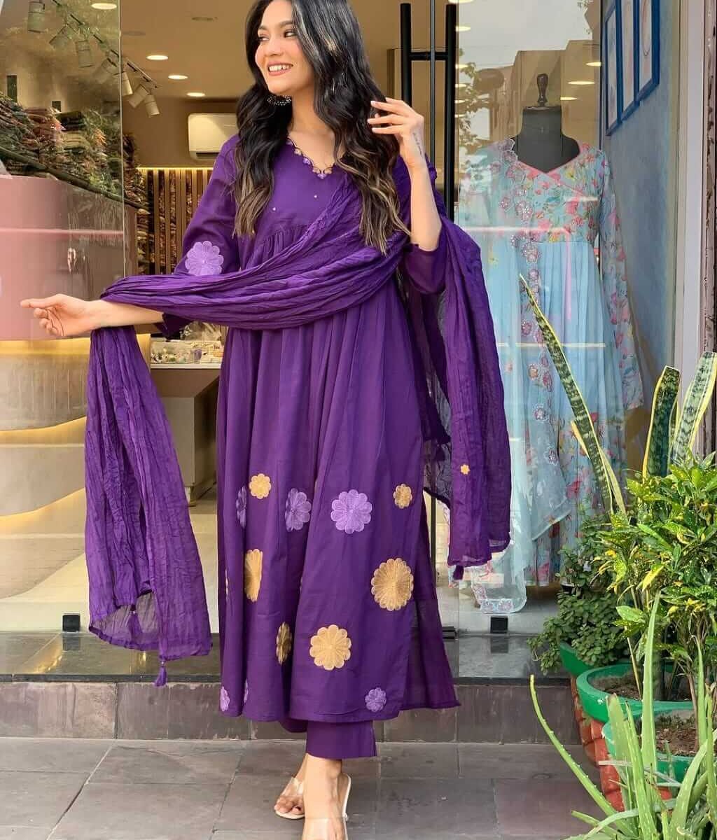 Cotton Purple Colour Suit Set​