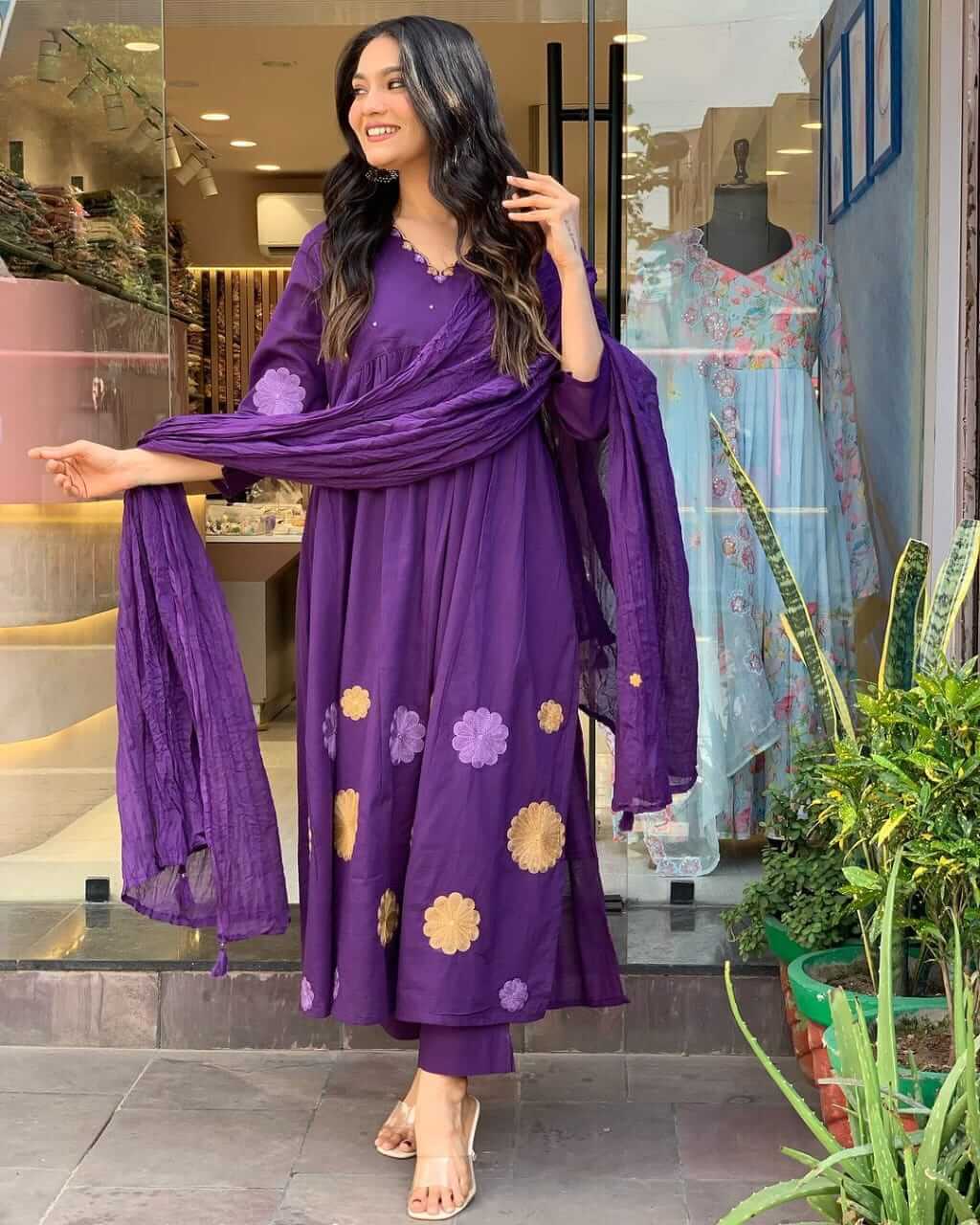 Cotton Purple Colour Suit Set​