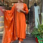 Orange Salwar Suit With Dupatta Set