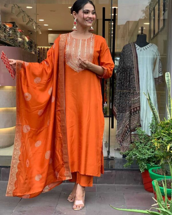 Orange Salwar Suit With Dupatta Set