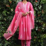 Light Pink Cotton Naira Kurti Pant Dupatta Set