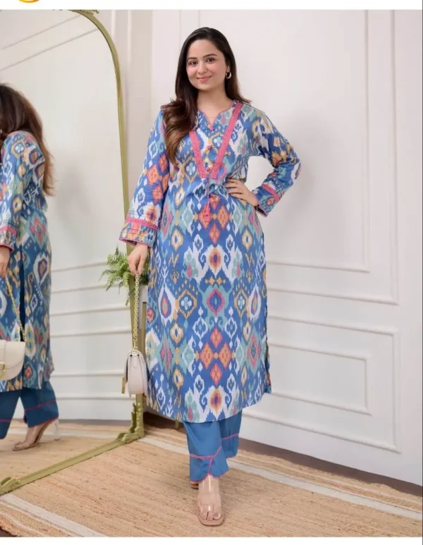 Multicolored Cotton Kurti With Pant