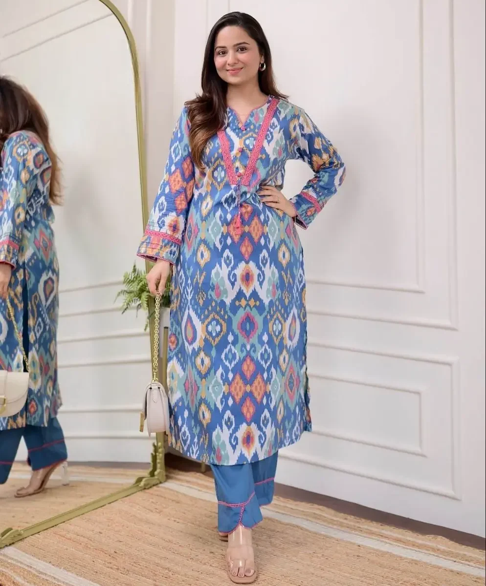Multicolored Cotton Kurti With Pant