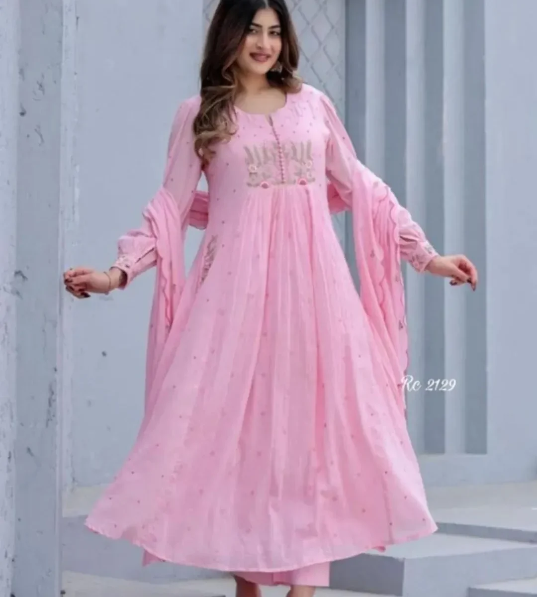 Light Pink Cotton Kurti Pant Dupatta Set