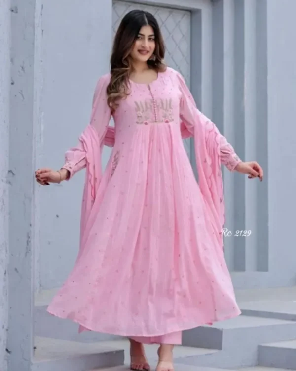 Light Pink Cotton Kurti Pant Dupatta Set