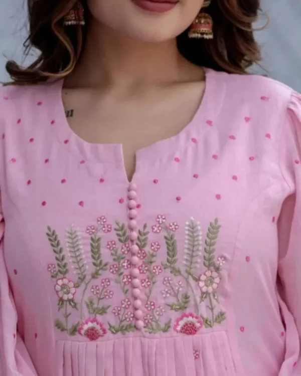 Light Pink Cotton Kurti Pant Dupatta Set Front
