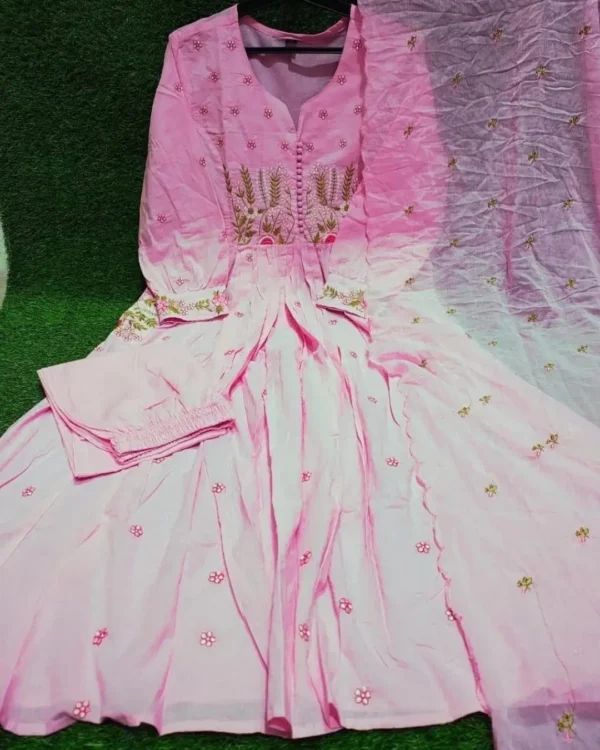 Light Pink Cotton Kurti Pant Dupatta Set Real