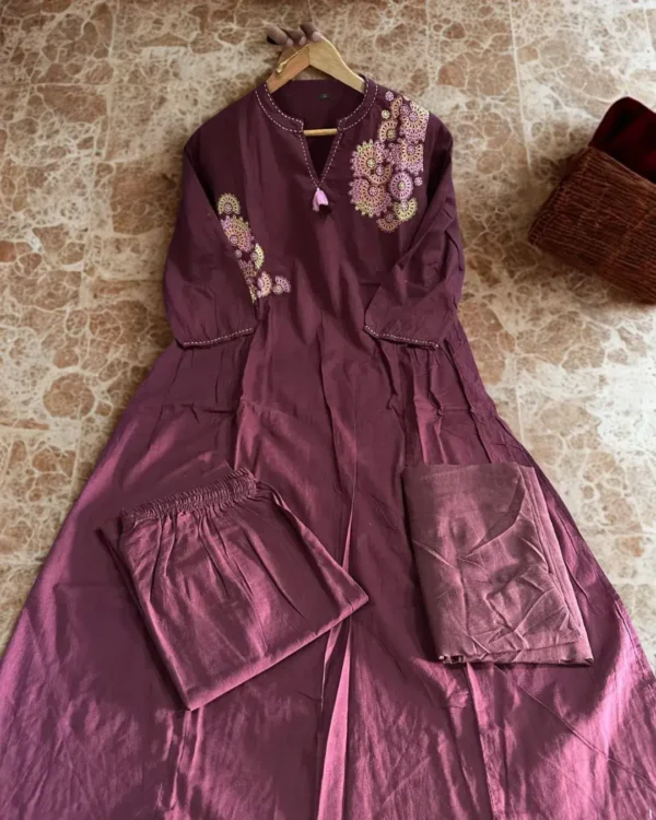Maroon Cotton Kurti Pant With Design Dupatta 1