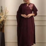 Maroon Cotton Kurti Pant With Design Dupatta