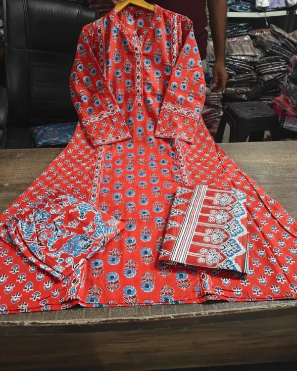 Multicolored Cotton Kurti Pant Dupatta Set