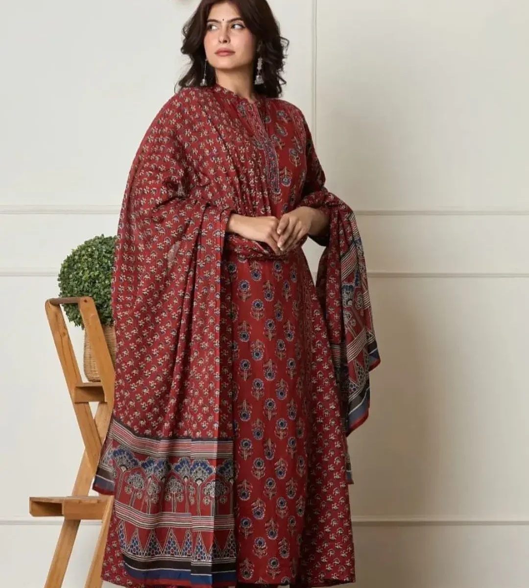 Multicolored Cotton Kurti Pant Dupatta Set