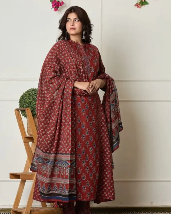 Multicolored Cotton Kurti Pant Dupatta Set