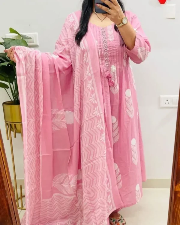 Pink White Cotton Suit Set