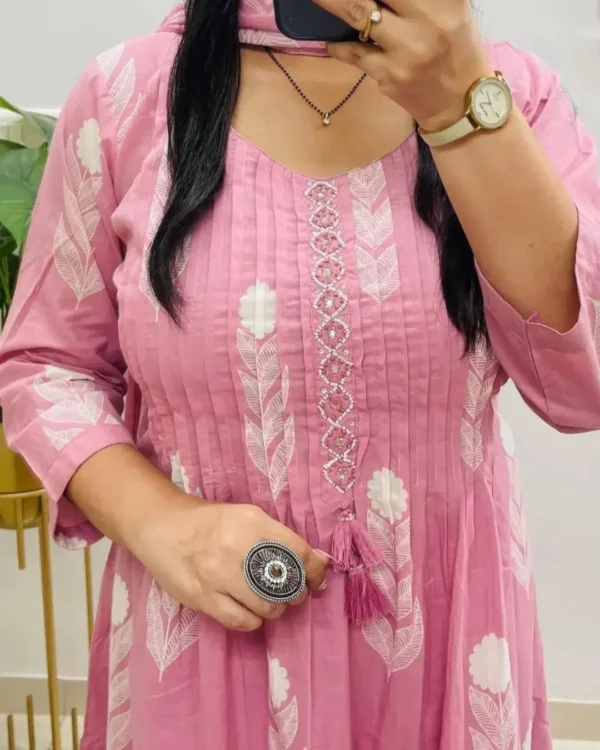 Pink White Cotton Suit Set