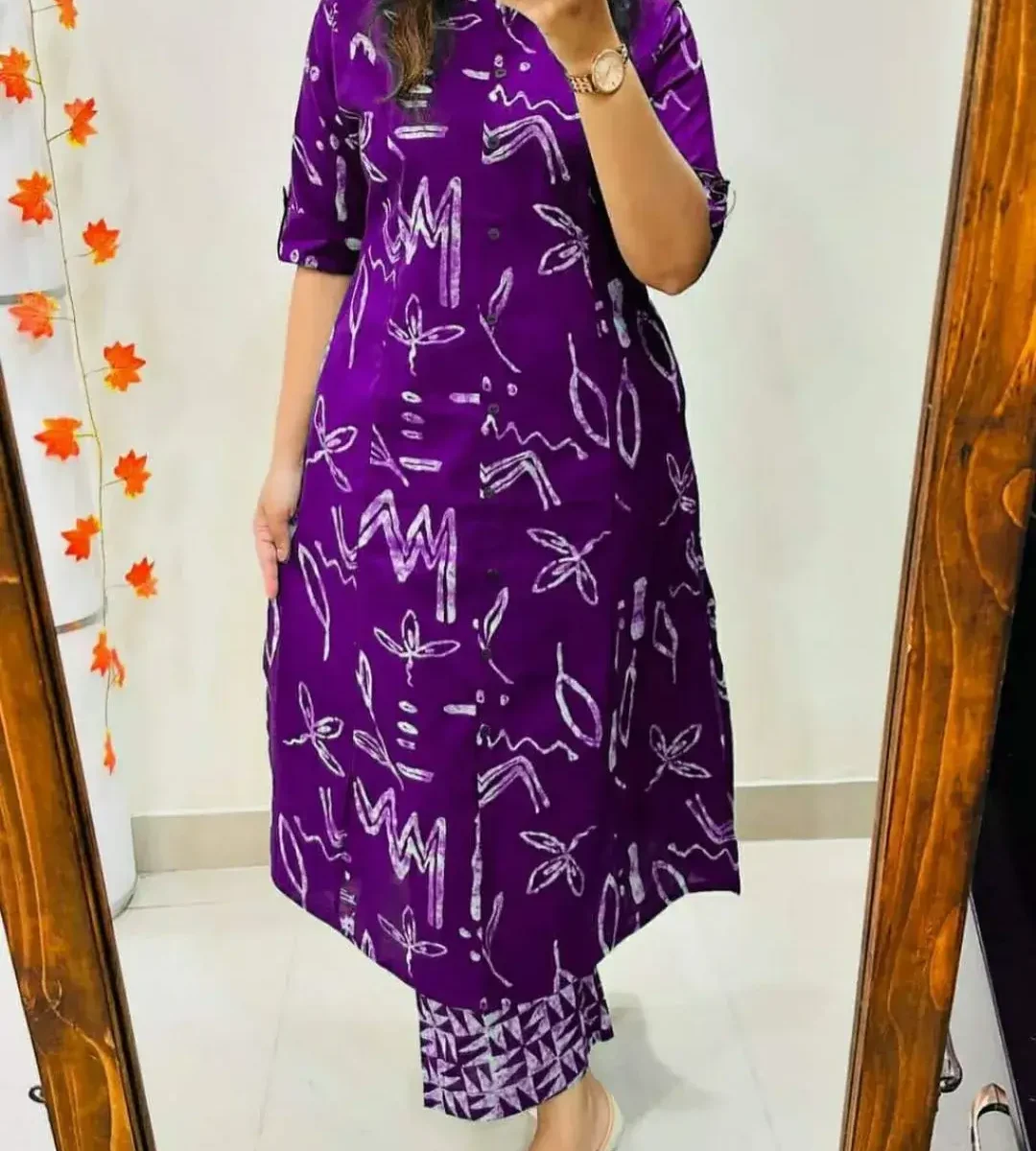 Purple Printed Kurti With Pant Set