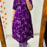 Purple Printed Kurti With Pant Set