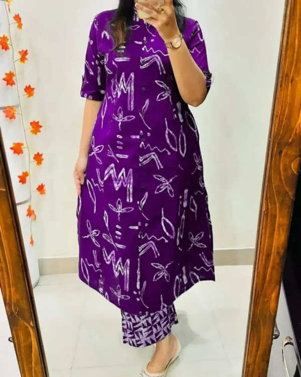 Purple Printed Kurti With Pant Set