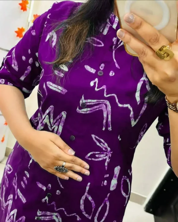 Purple Printed Kurti With Pant Set Front