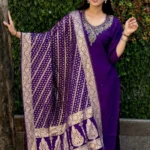 Purple Silk Kurti Pant With Dupatta