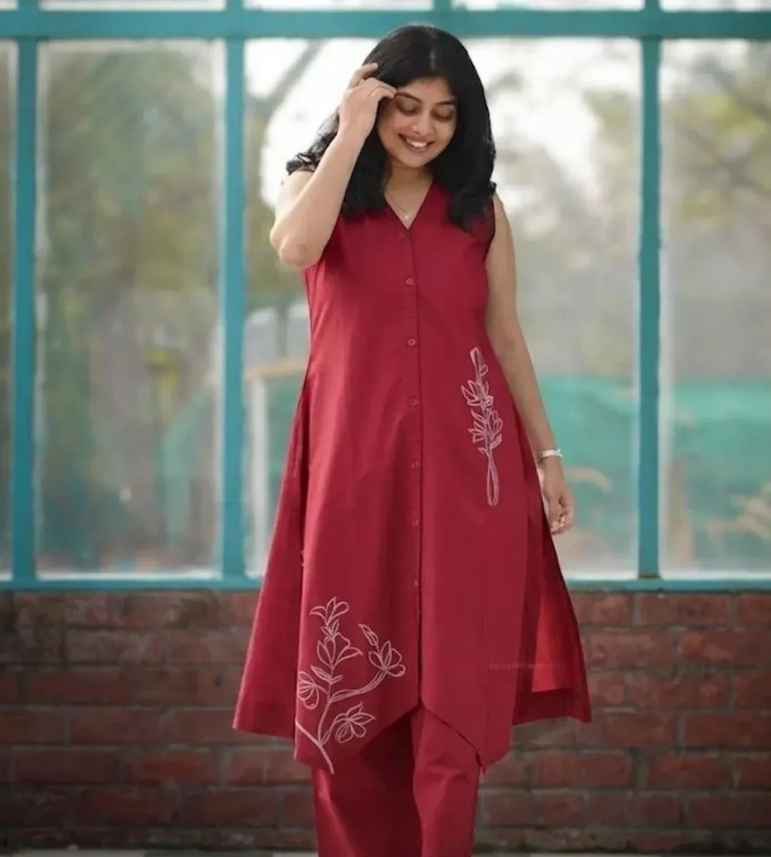 Office Wear Sleeveless Kurti Palazzo Set