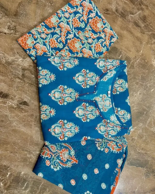 Teal Blue Cotton Suit Set 1