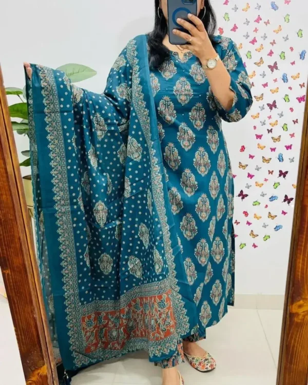 Teal Blue Cotton Suit Set